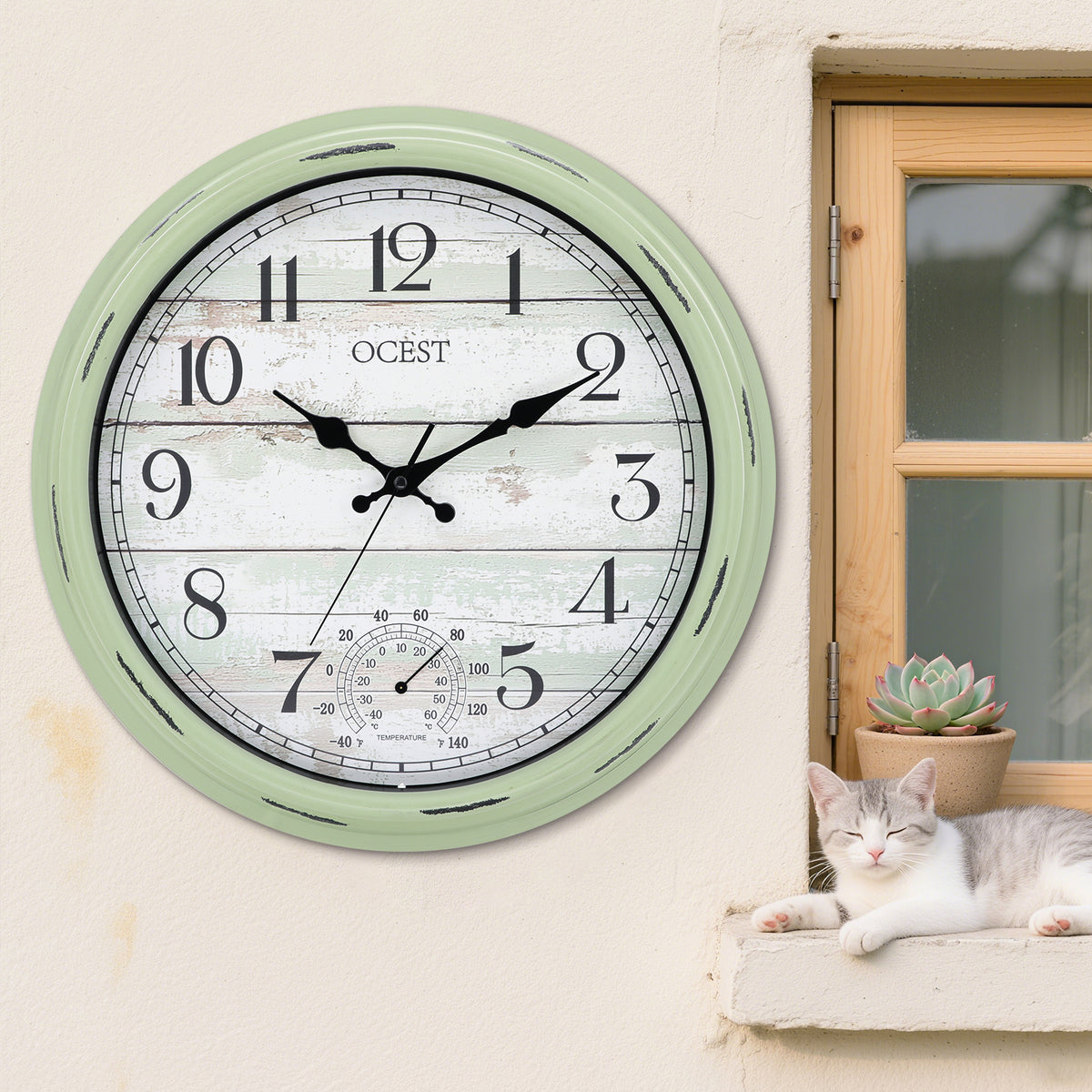 OCEST 16-inch Tuinklok – Waterdicht – Met Thermometer En Hygrometer – Retro Design – Stil – Voor Buiten Aan De Muur (blauw)