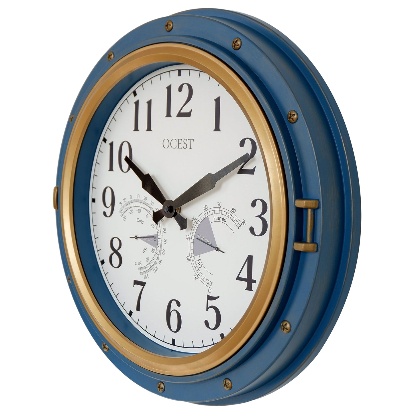 OCEST 16 Inch Large Outdoor Clock, Waterproof Retro Quartz Silent Clock with Thermometer& Hygrometer, Battery Operated Decor Clock for Patio, Pool, Fence, Porch, Garden