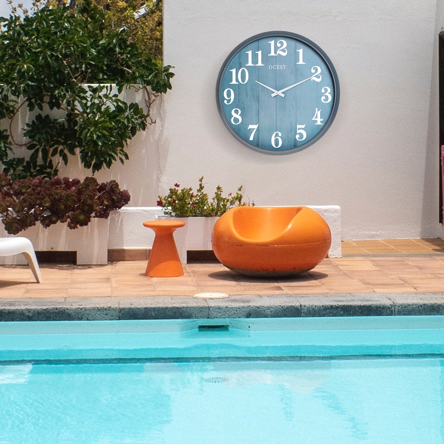OCEST 18 Inch Large Indoor Outdoor Wall Clock Waterproof(Blue&Grey)
