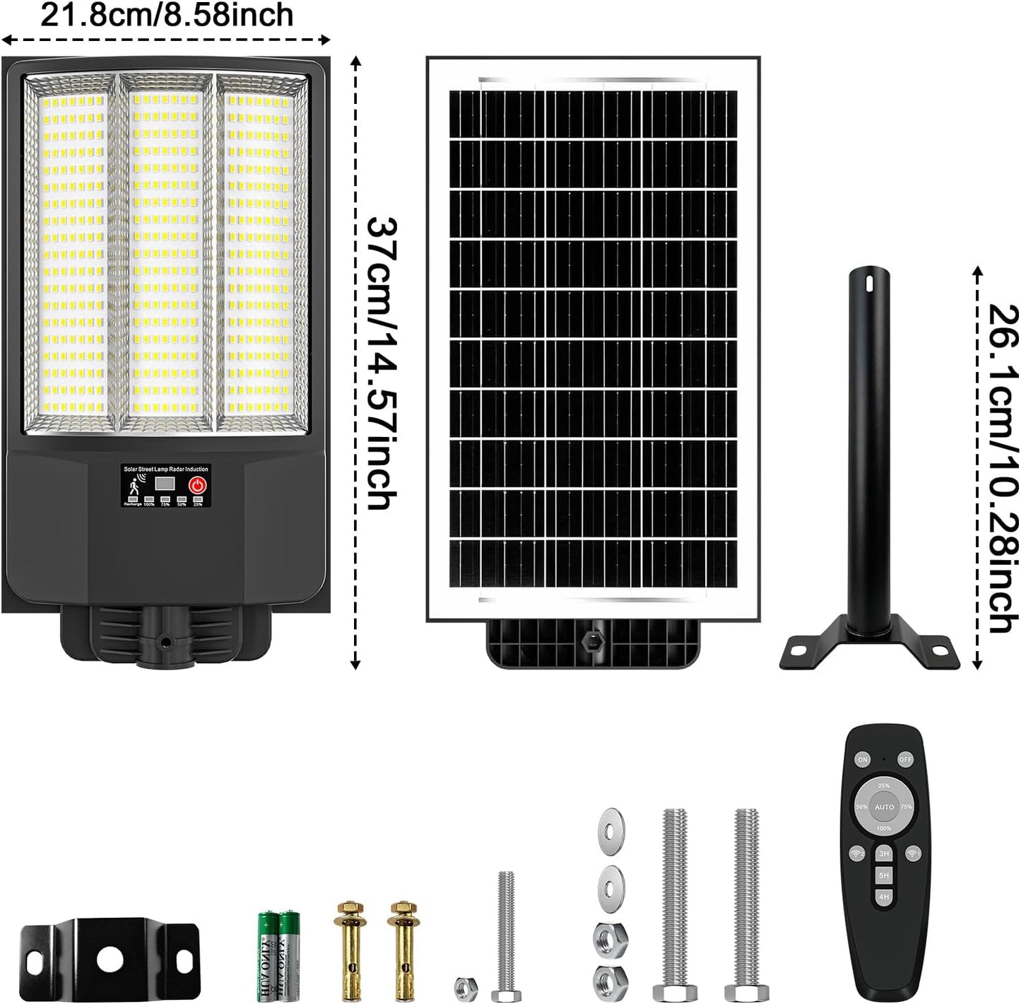 Super Bright Solar Street Lights, 150000LM 7000K Outdoor Solar Lights Dusk to Dawn, Solar Security Flood Lights with Remote Control for Yard, Parking Lot, Porch, Garages, Garden