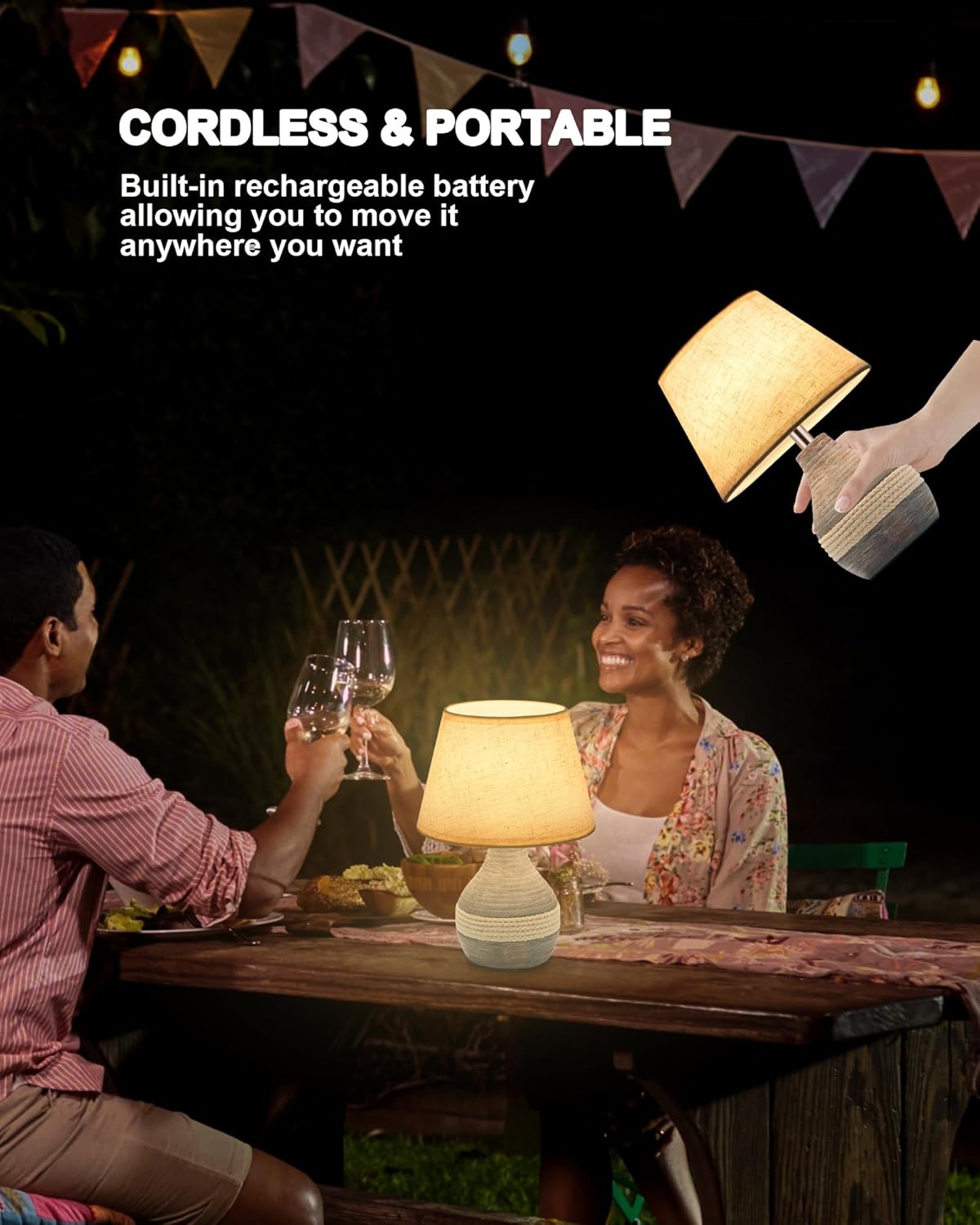 Ceramic Wireless Table Lamp, Small Rechargeable Table Lamp with Timing Function, Dimmable Table Light with Remote Control, Nightstand Light Lamp for Home Office Bedroom Dorm Side Table