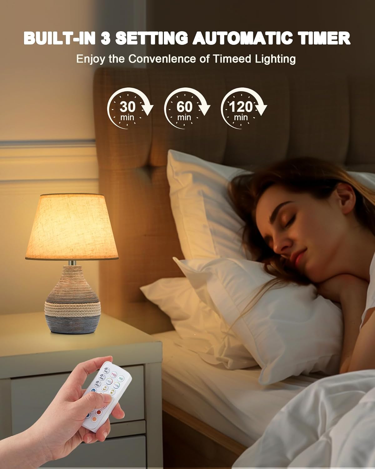 Ceramic Wireless Table Lamp, Small Rechargeable Table Lamp with Timing Function, Dimmable Table Light with Remote Control, Nightstand Light Lamp for Home Office Bedroom Dorm Side Table