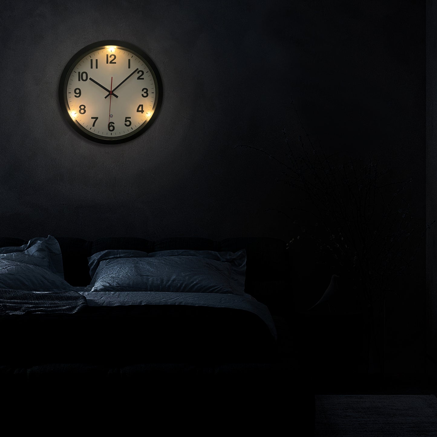 Night Light Wall Clock for Bedroom, 12'' Silent Glow in the Dark Clock, Sound Control/Light Sensor Lighted up Wall Clock, 3 Modes Battery Operated for Living Room/Kitchen, Large Digital Display