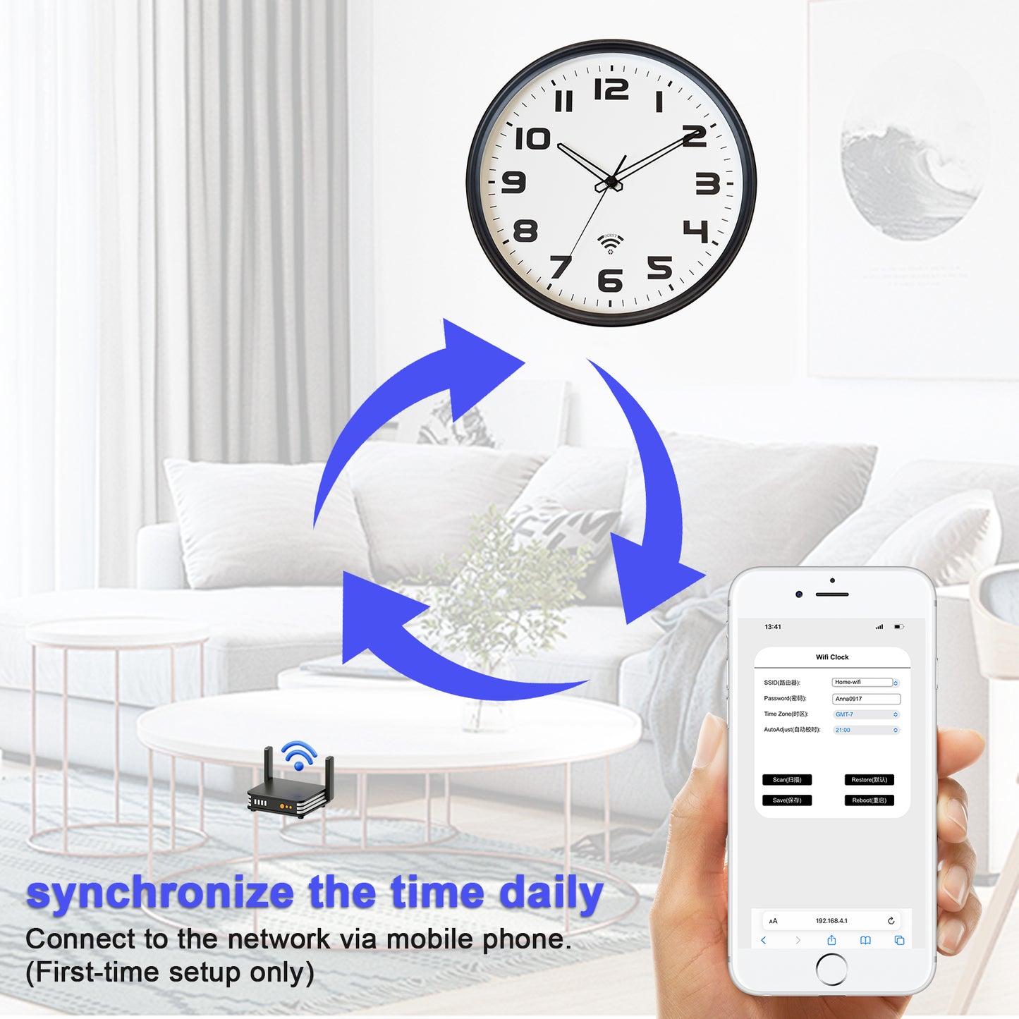 OCEST 12 Inch Smart WIFI Wall Clock with Auto Sync Time & DST (60 PCS)