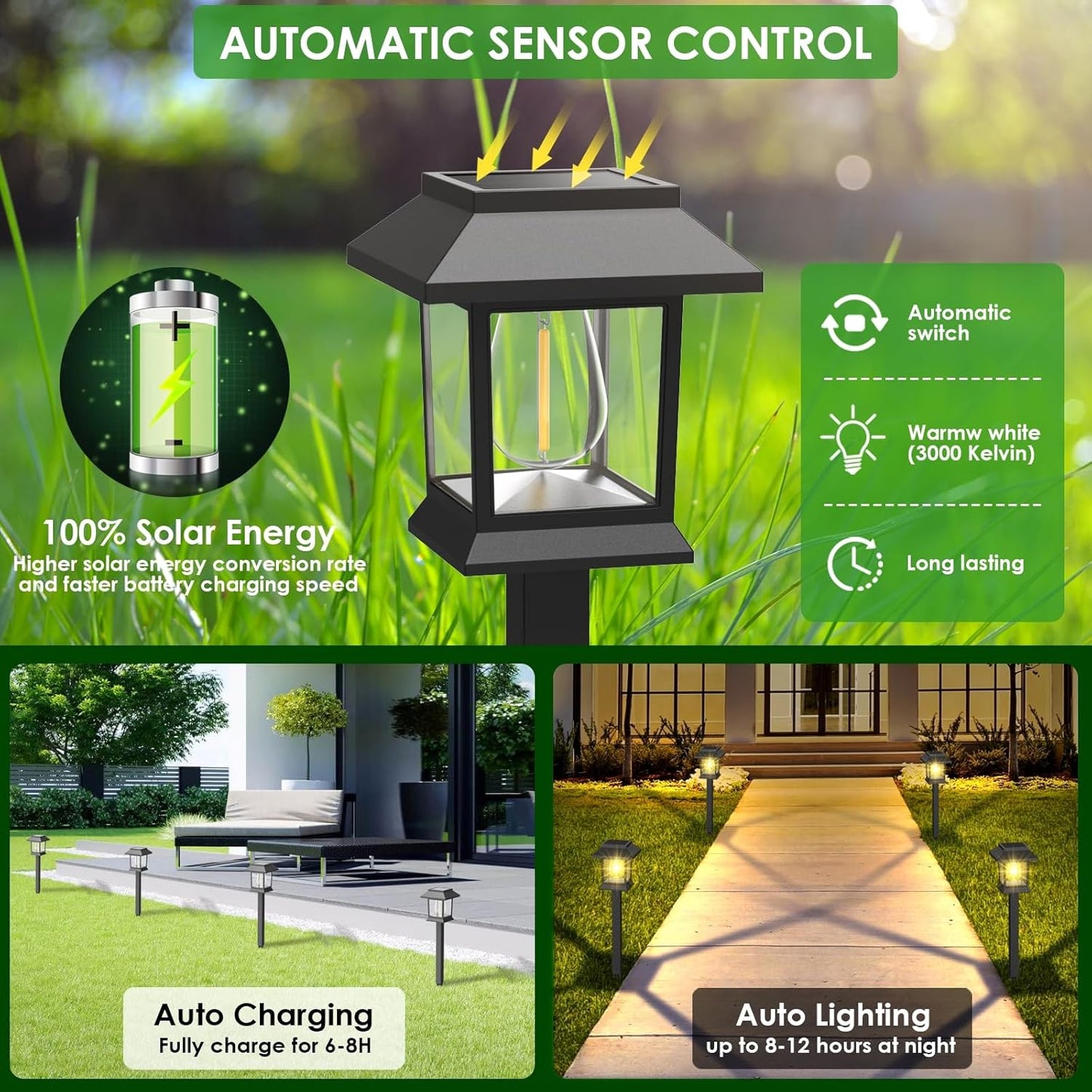 6 Pack Solar Pathway Lights Outdoor, Auto On/Off Solar Garden Lights Waterproof, Outdoor Solar Lights for Lawn Patio Walkway Driveway Decor Landscape Lighting