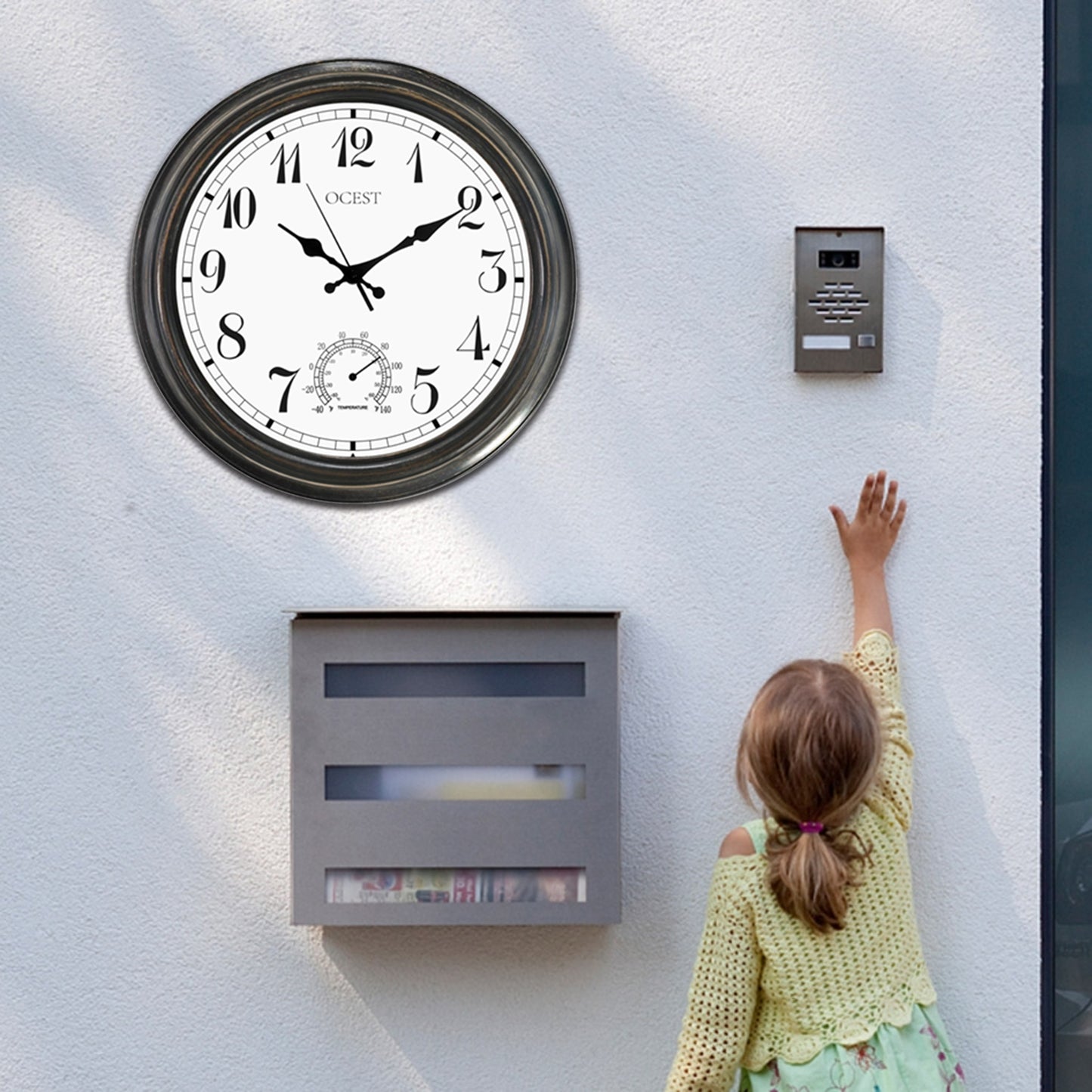 OCEST Large Analog Outdoor Wall Clock Waterproof with Temperature