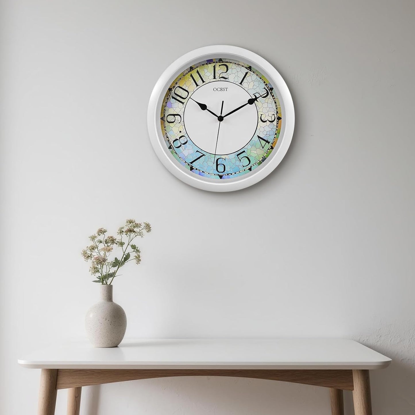 OCEST 13-inch Illuminated Wall Clock Adjustable Brightness Silent Battery Operated for Bedroom Living Room