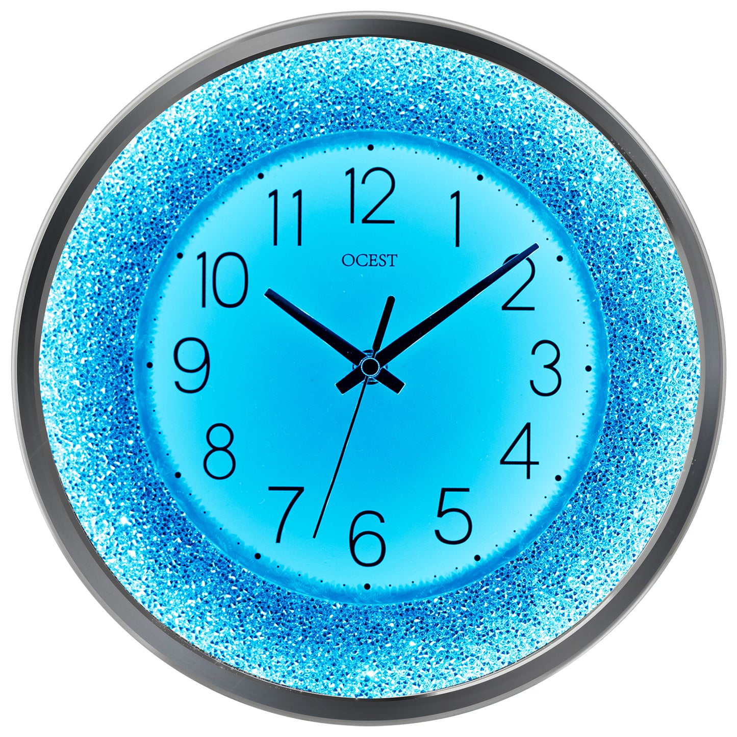 OCEST 12 Inch Crushed Diamond Wall Clock with Night Light, Silver