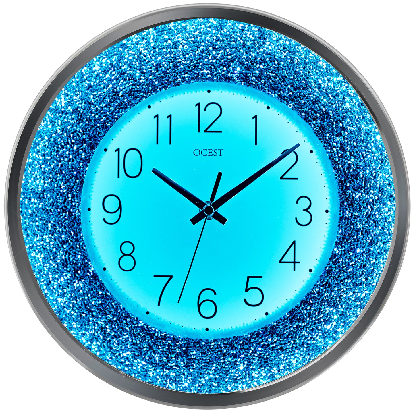 OCEST 12 Inch Crushed Diamond Wall Clock with Night Light, Blue