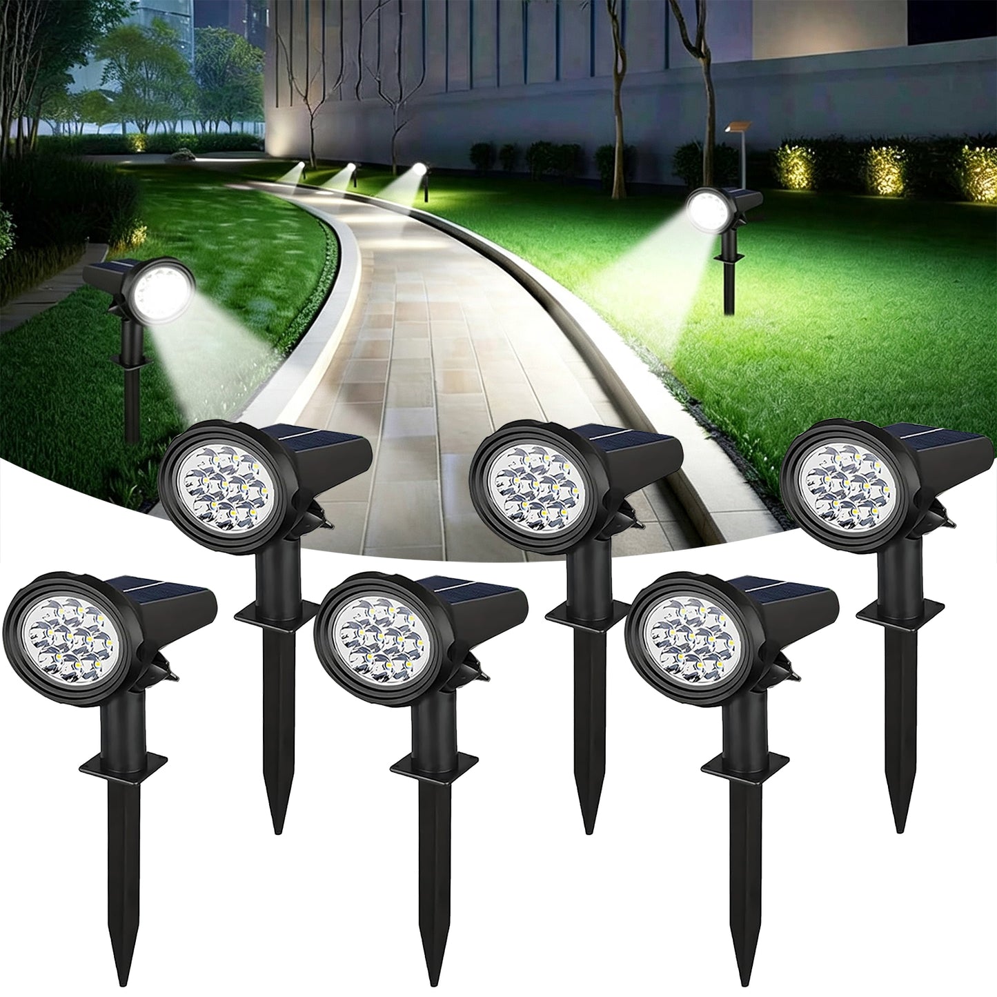 Solar Lights Outdoor Waterproof, 6 Pack Cool White Solar Landscape Spotlight, Solar Powered Yard Garden Solar Spot Lights for Outside Landscape Auto On/Off