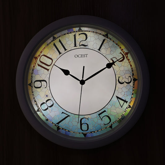 OCEST 13-inch Illuminated Wall Clock Adjustable Brightness Silent Battery Operated for Bedroom Living Room
