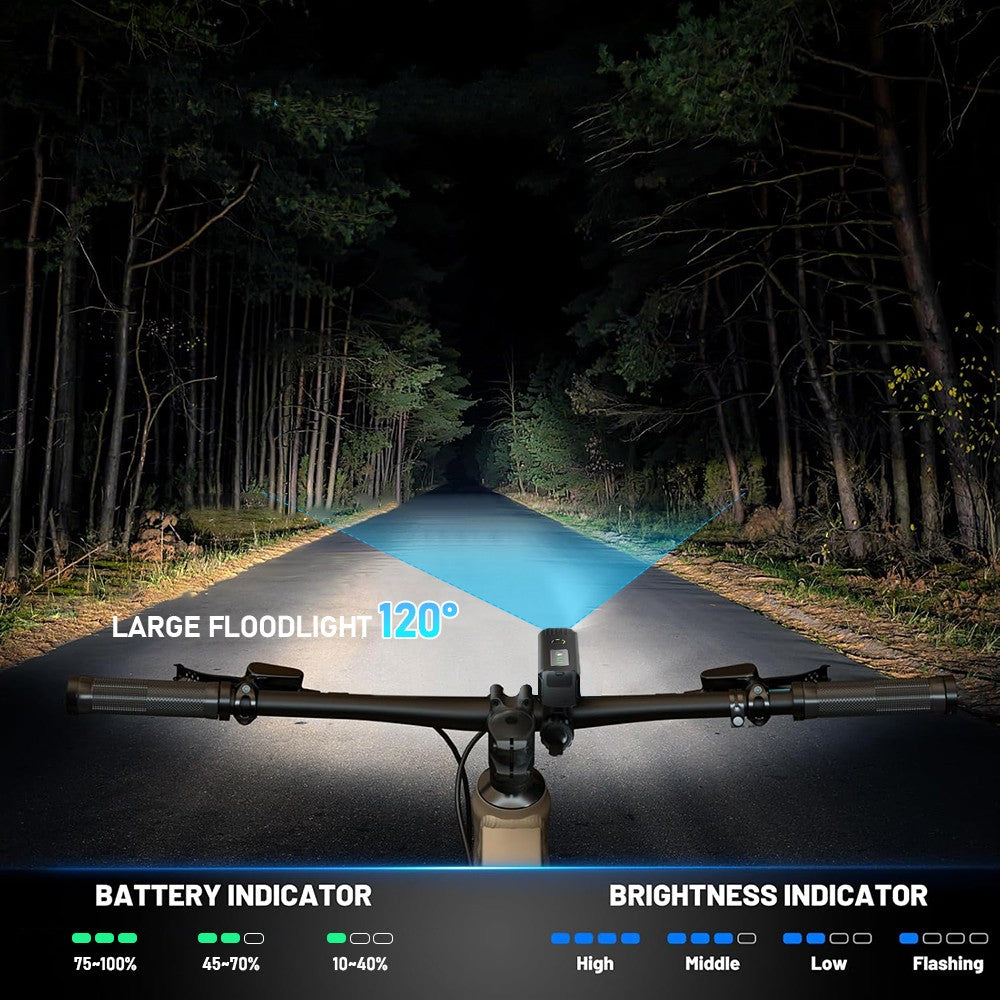 Bike Light Set, Rechargeable 1500mAh Light Sensing Bicycle Headlight Set with 4 Lighting Modes, Bike Front Light and Rear Light Set