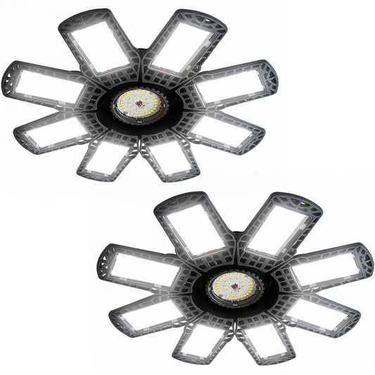32000LM 6500K LED Garage Lights Ceiling Light with 8 Adjustable Panels Ultra Bright Deformable LED Shop Light for Garage Basement Workshop 350W , 2 Pack
