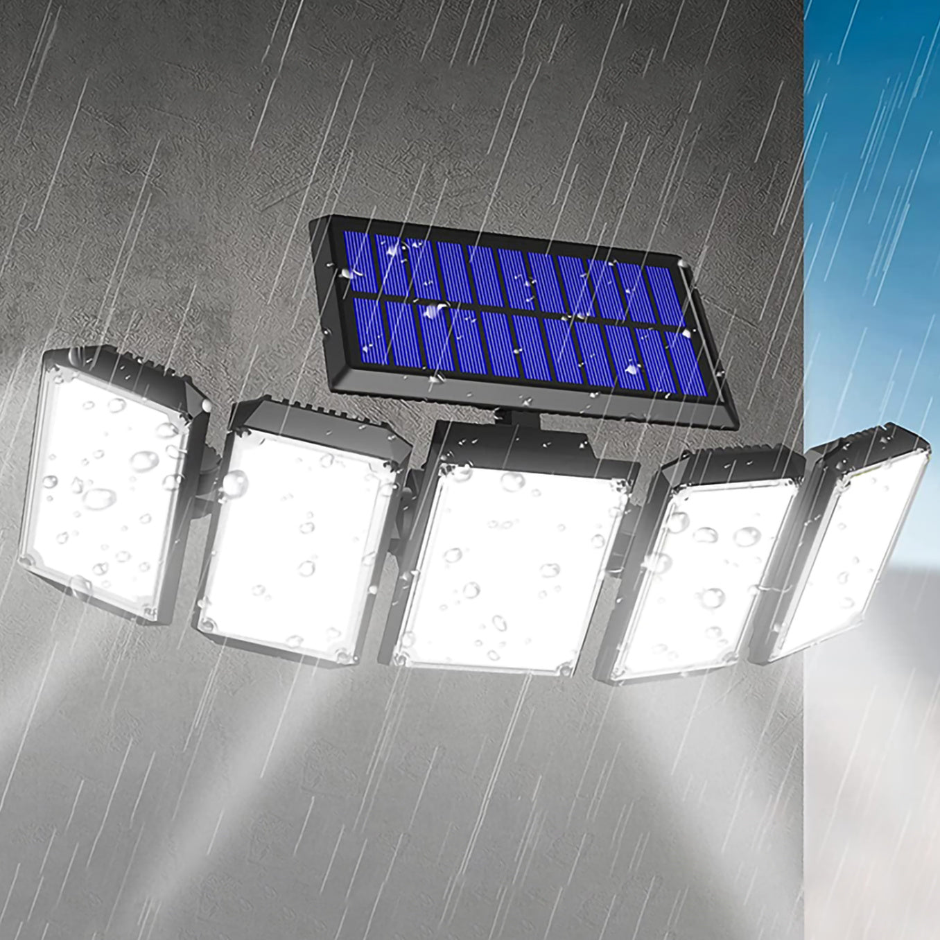 Solar Lights Outdoor 5000LM 7000K Motion Sensor Lights, Bright Solar Flood Lights Waterproof 270° Wide Angle Illumination, 5 Heads Solar Security Wall Lights for Garage Yard Patio