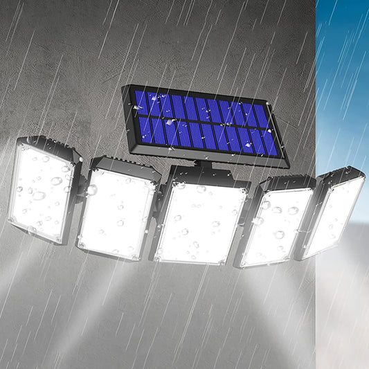 Solar Lights Outdoor 5000LM 7000K Motion Sensor Lights, Bright Solar Flood Lights Waterproof 270° Wide Angle Illumination, 5 Heads Solar Security Wall Lights for Garage Yard Patio